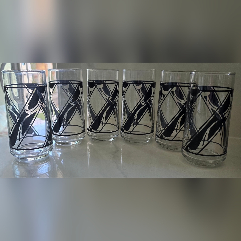 Vintage‎ Corning Lyrics Black '80s Drinking Glasses Set Of Six